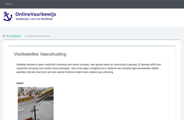 Voorbeeldles vaaruitrusting